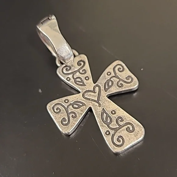 Silver Tone Heart Cross Pendant - Picture 2 of 4